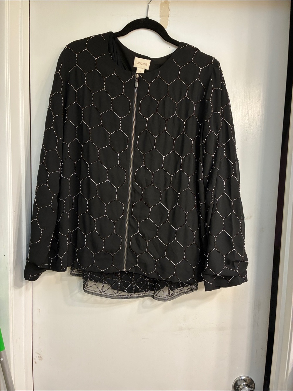 Chico's Black Studded Hexagon-Pattern Bomber Jacket and Tank